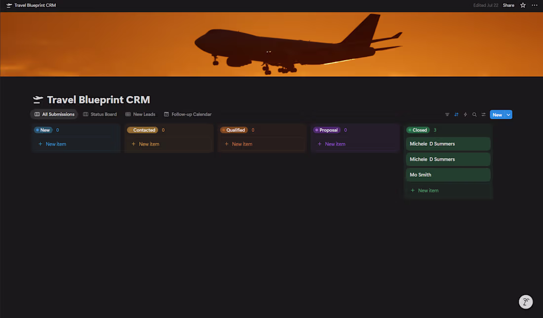 Cover image for Notion CRM Setup for Travel Services Lead Management