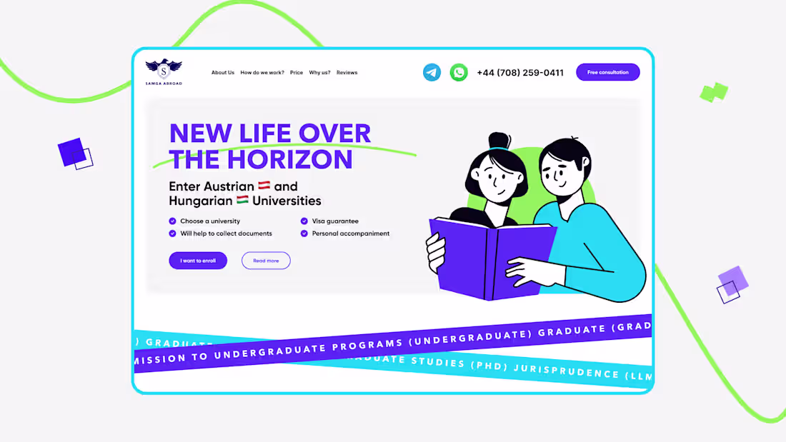 Cover image for Samga Abroad - Landing page (UX/UI + Webflow)
