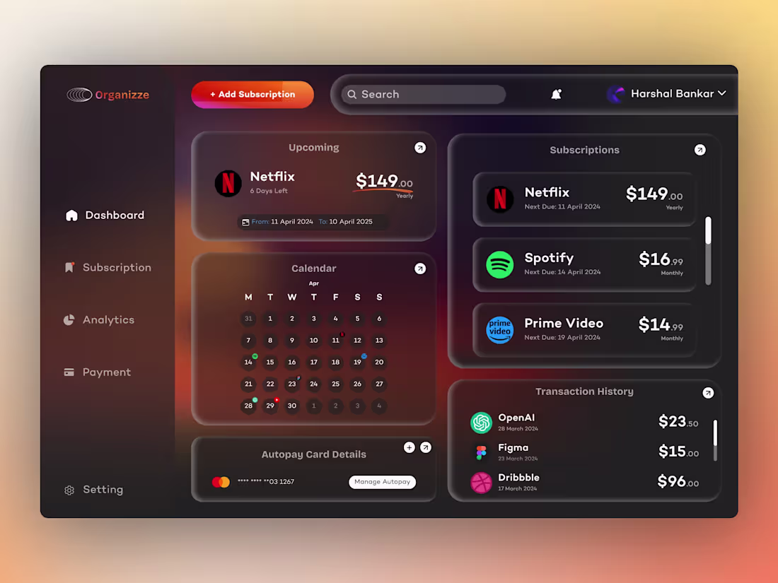 Cover image for Subscription Management SAAS Design