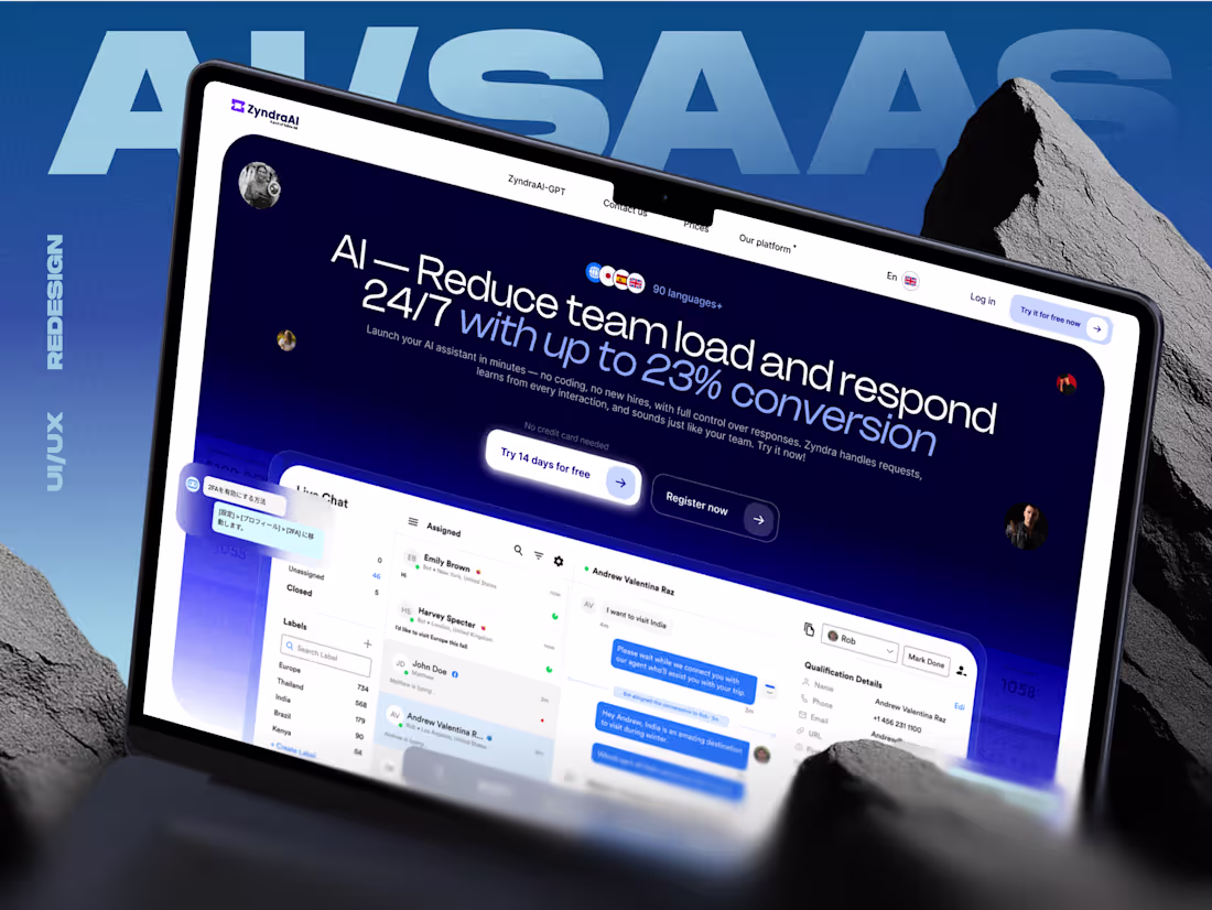 Cover image for ZyndraAI - Ai SaaS platform dashboard UI UX website