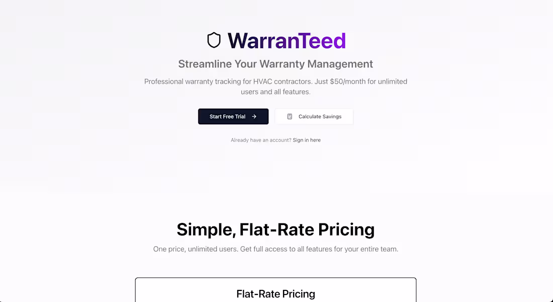 Cover image for HVAC Warranty Registration Saas Product