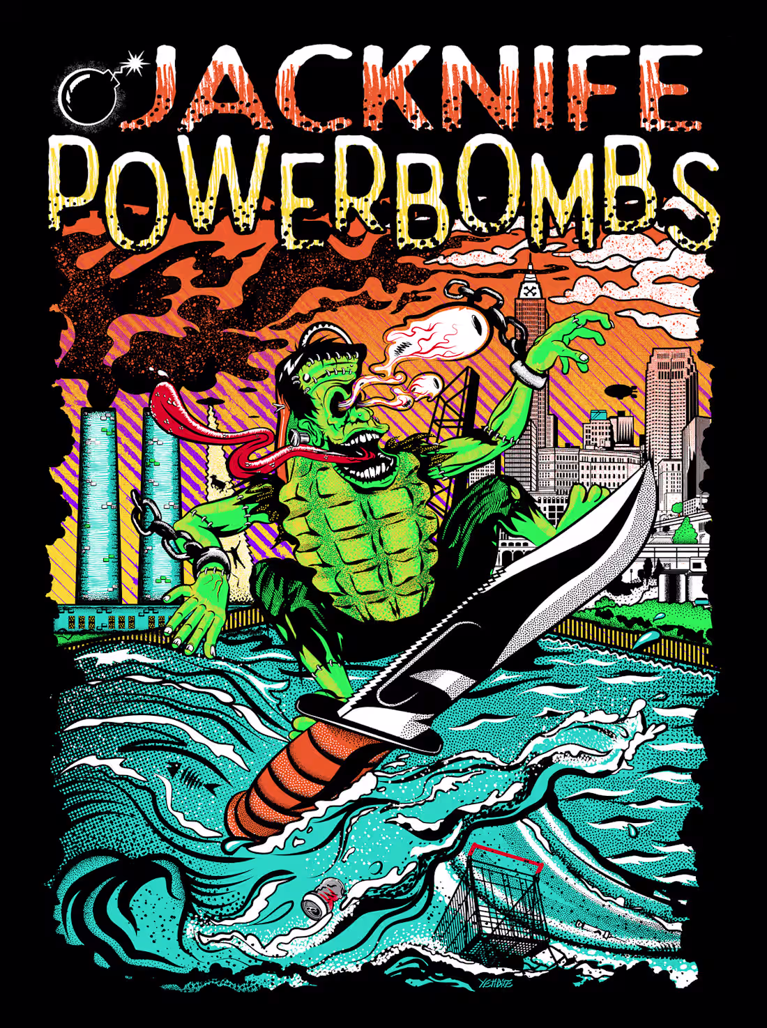 Cover image for Jacknife Powerbombs - Frankengrenade Tshirt Illustration