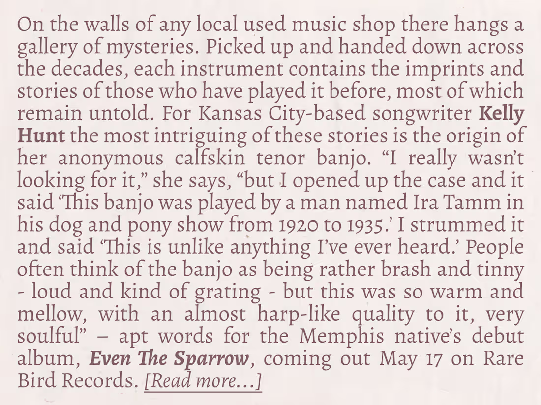 Cover image for Artist Bio - Kelly Hunt - Even the Sparrow (2019)