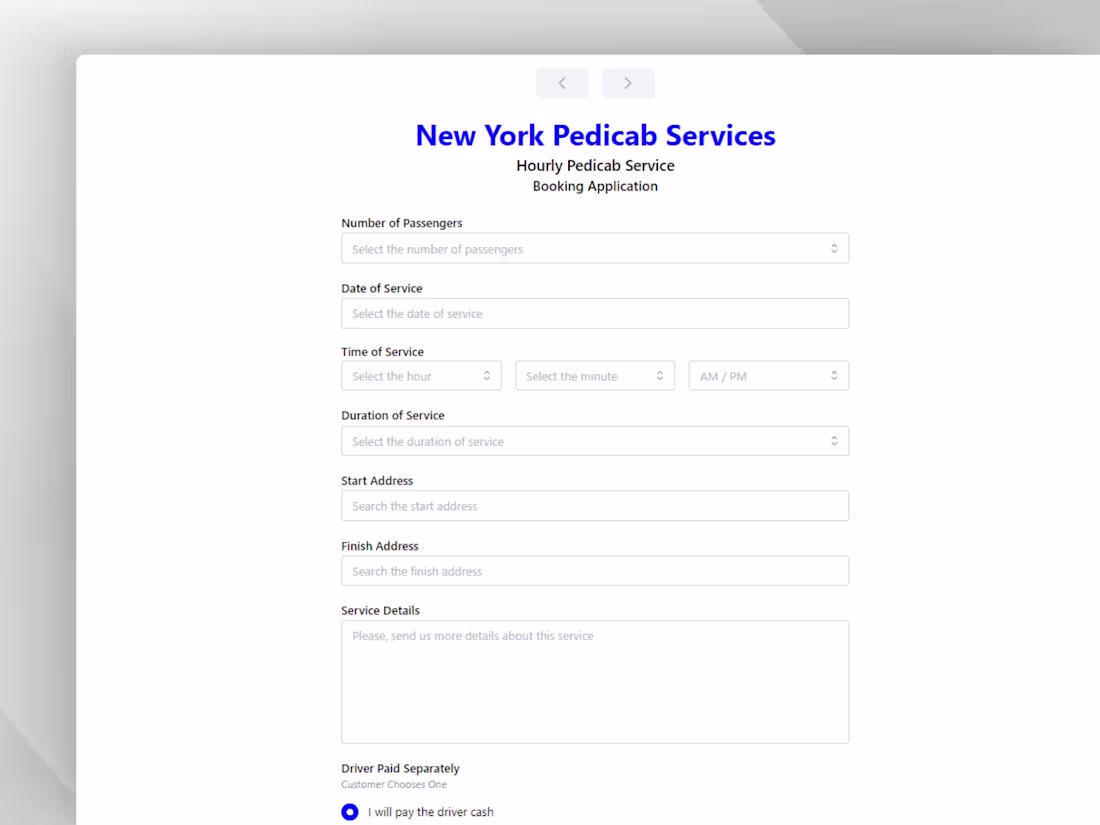 Cover image for Booking App - NY Hourly Pedicab Service
