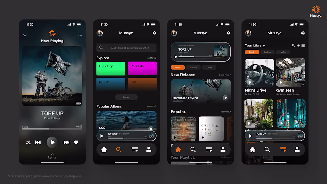 Cover image for "Mussyc" Music Mobile App UI UX Design :: Behance