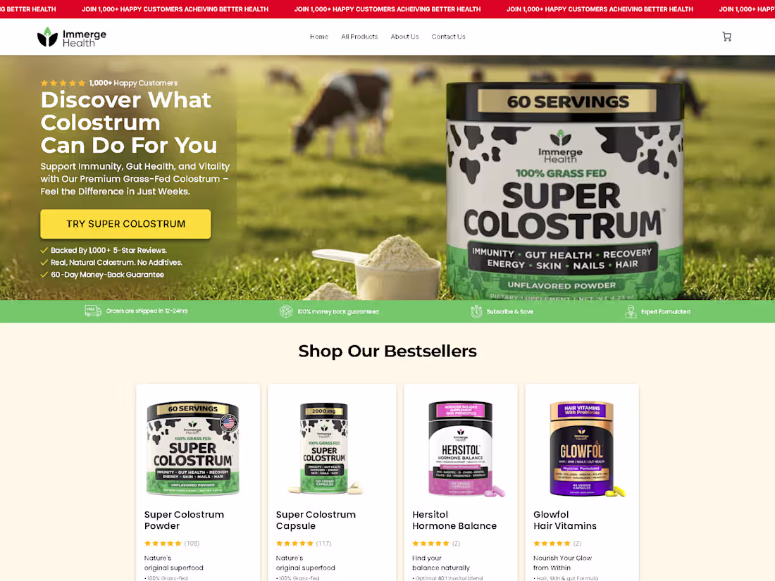 Cover image for Immerge Health Homepage development on Instant