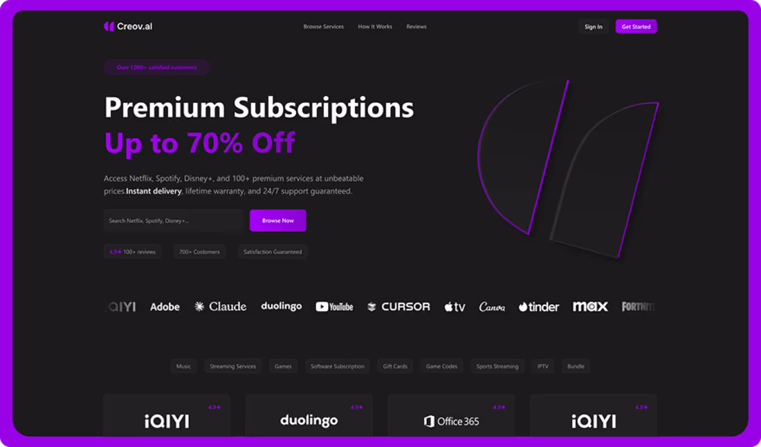 Cover image for Creov.al Premium Subscription Marketplace UI Design