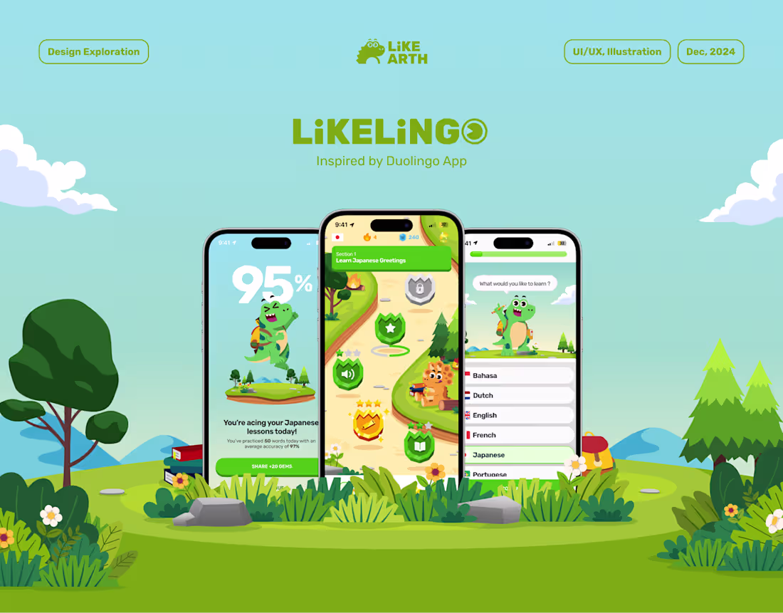 Cover image for LikeLingo Design Explorations Inspired by Duolingo