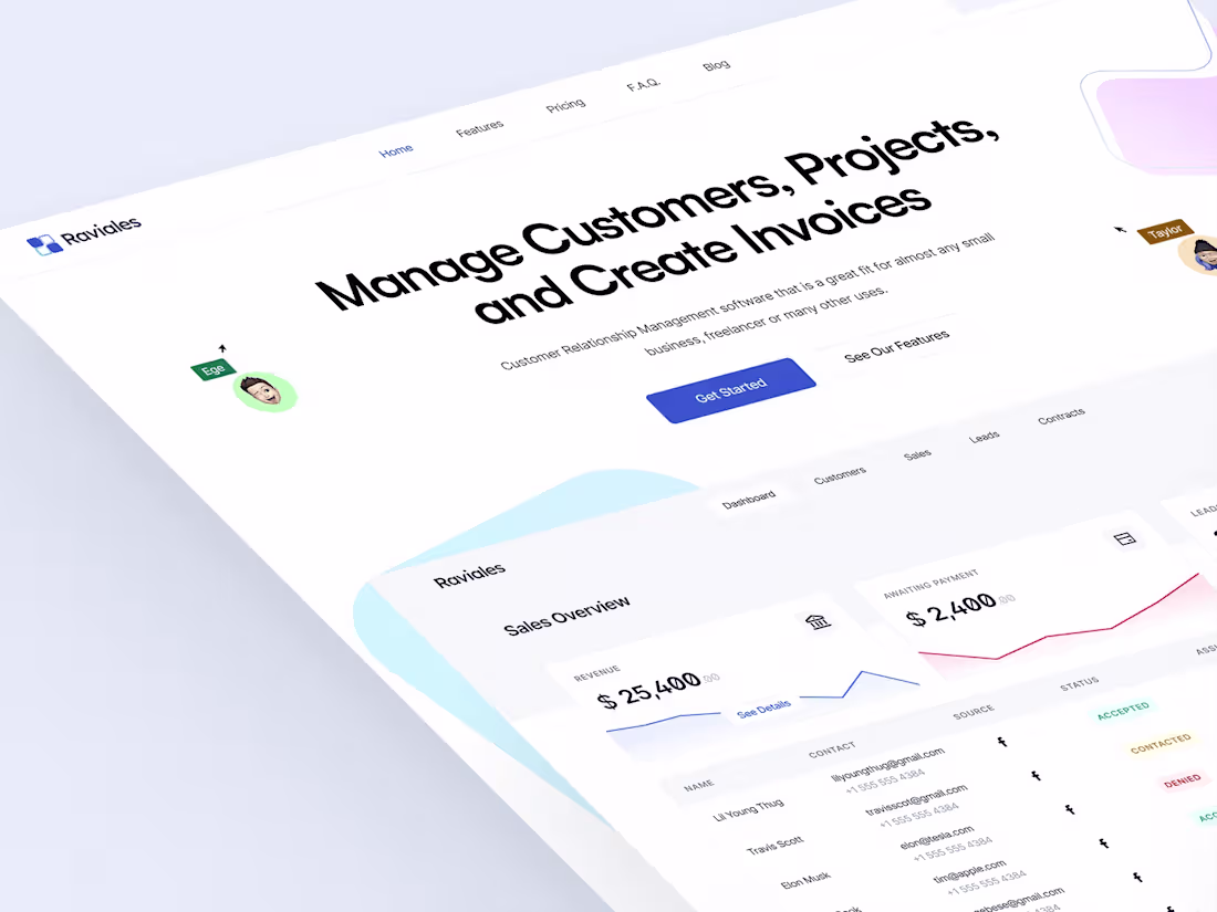 Cover image for CRM Tool Dashboard: Raviales