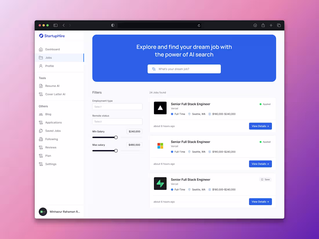 Cover image for StartupHire - AI SaaS Startup