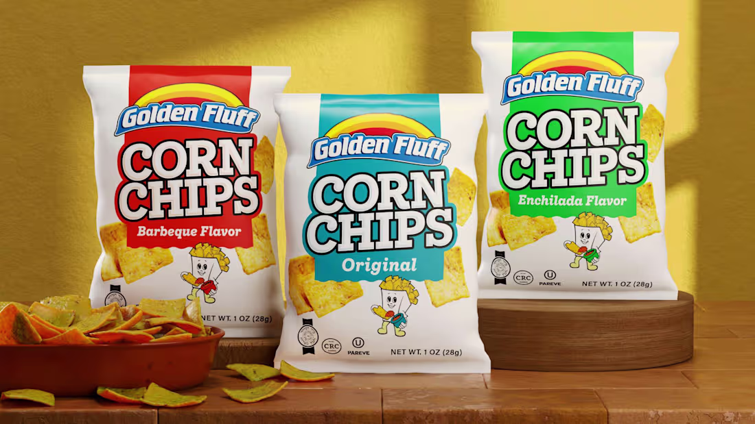 Cover image for Golden Fluff Corn Chips Snack Packaging Design
