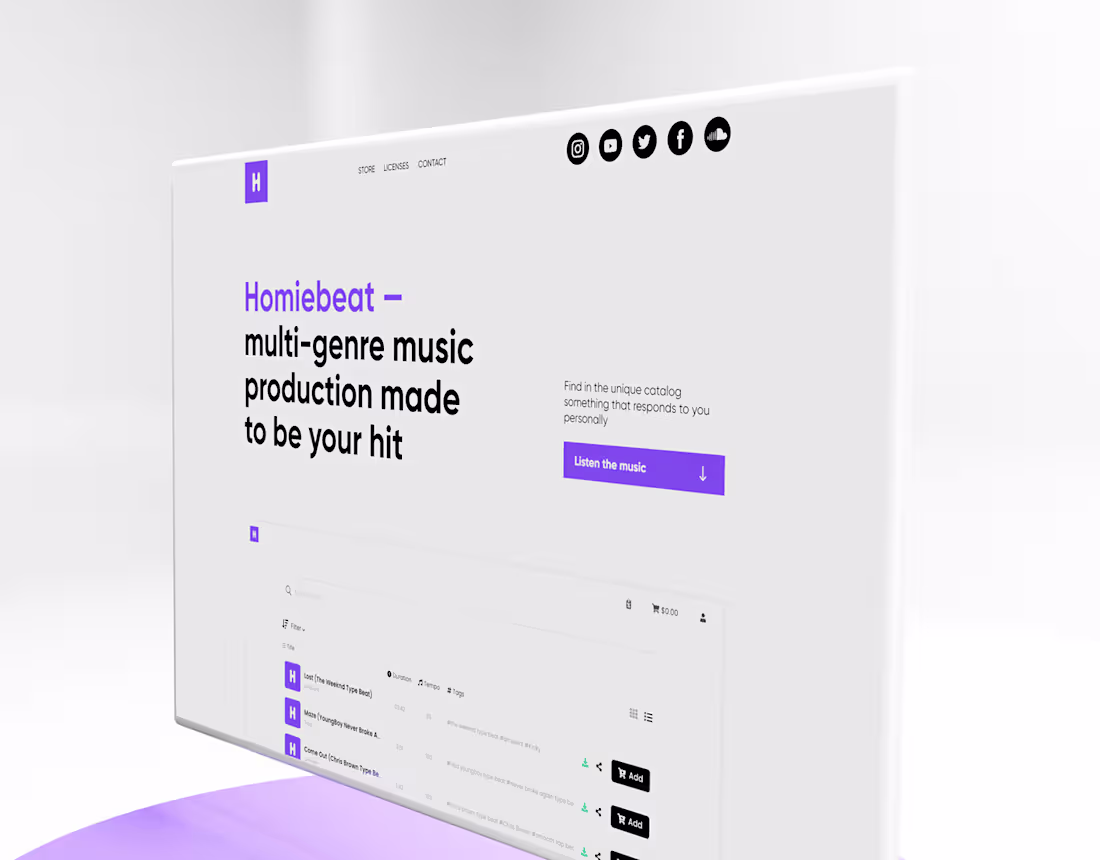 Cover image for Homiebeat — music producer website and brand design