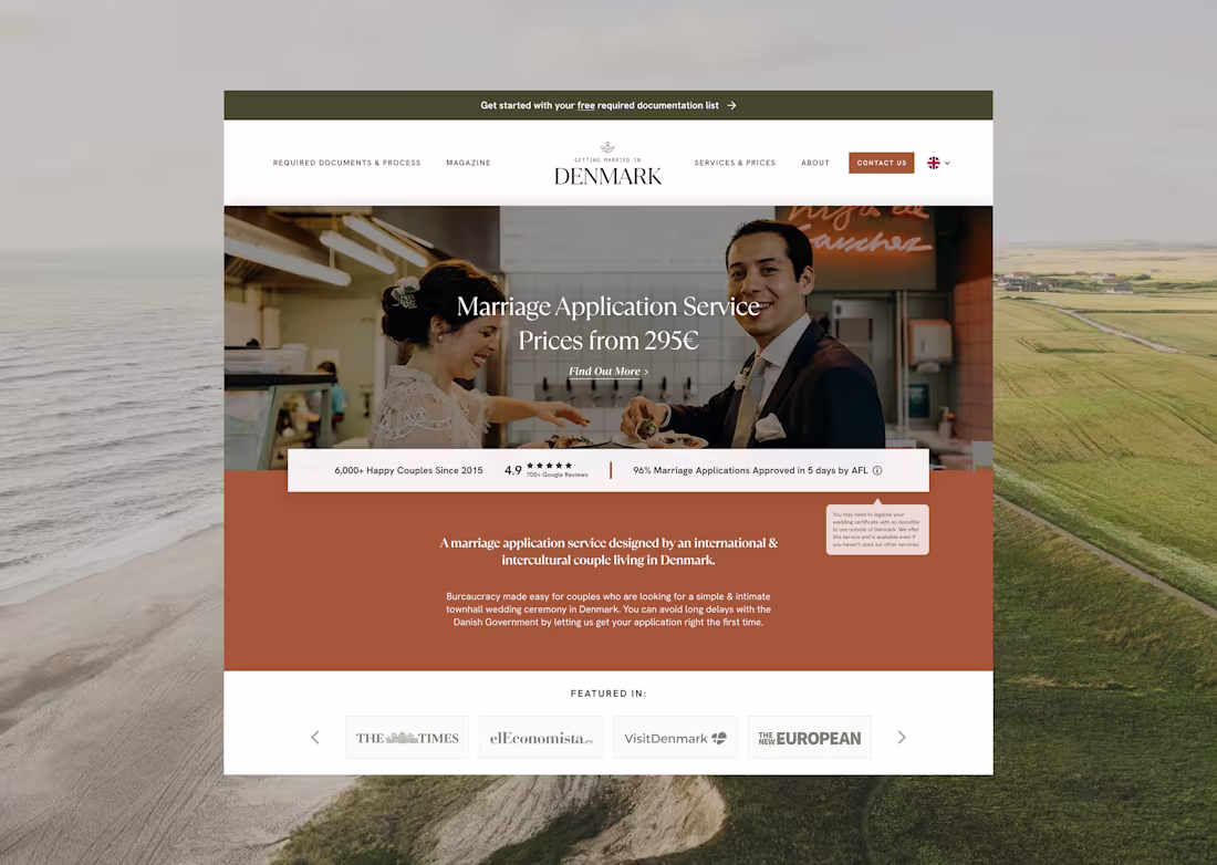 Cover image for Website Development for Getting Married in Denmark