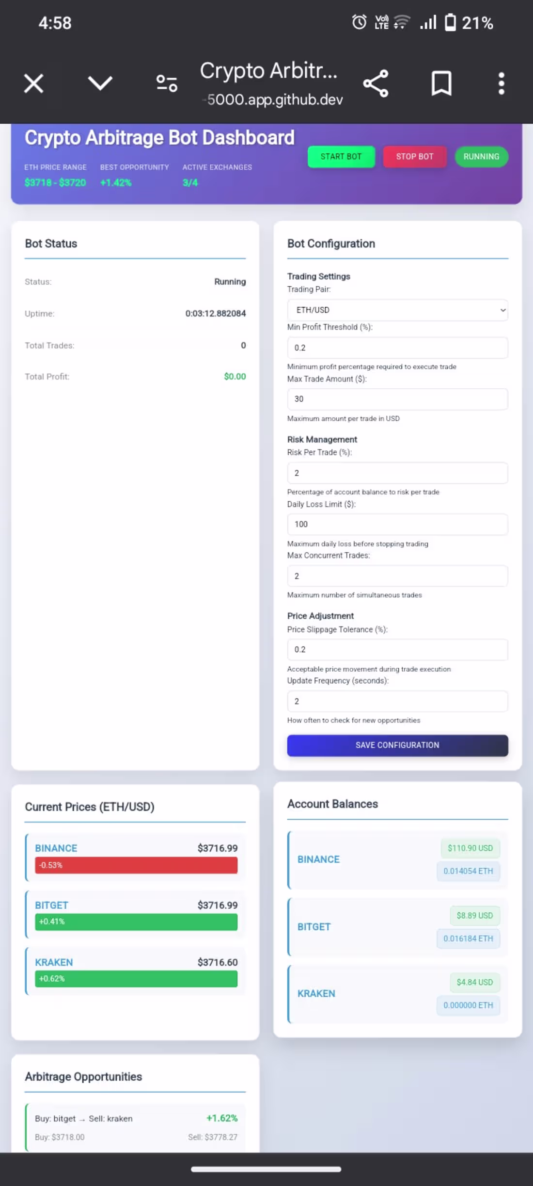 Cover image for Built a Crypto Arbitrage Bot Dashboard using Python, Feel fr...