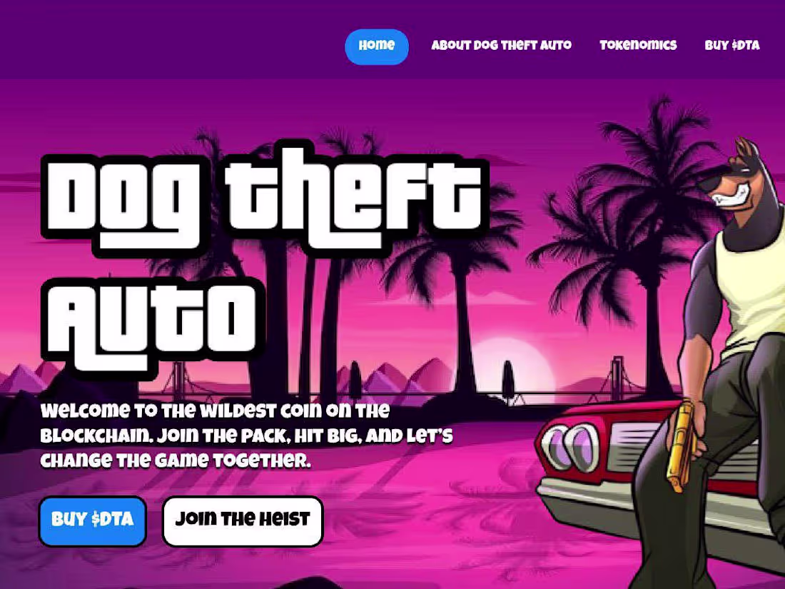 Cover image for Landing Page For a Memecoin Dog Theft Auto $DTA
