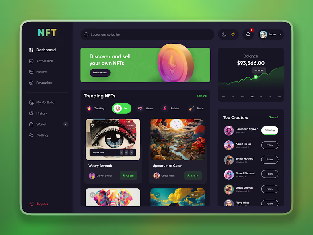 Cover image for NFT Dashbaord UI Design