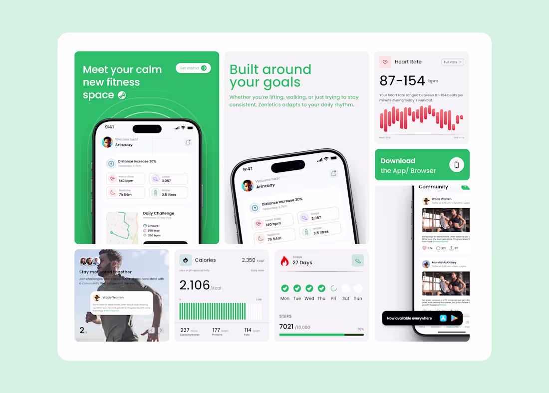 Cover image for Clean and modern bento-style feature grid for Zenletics. Wha...