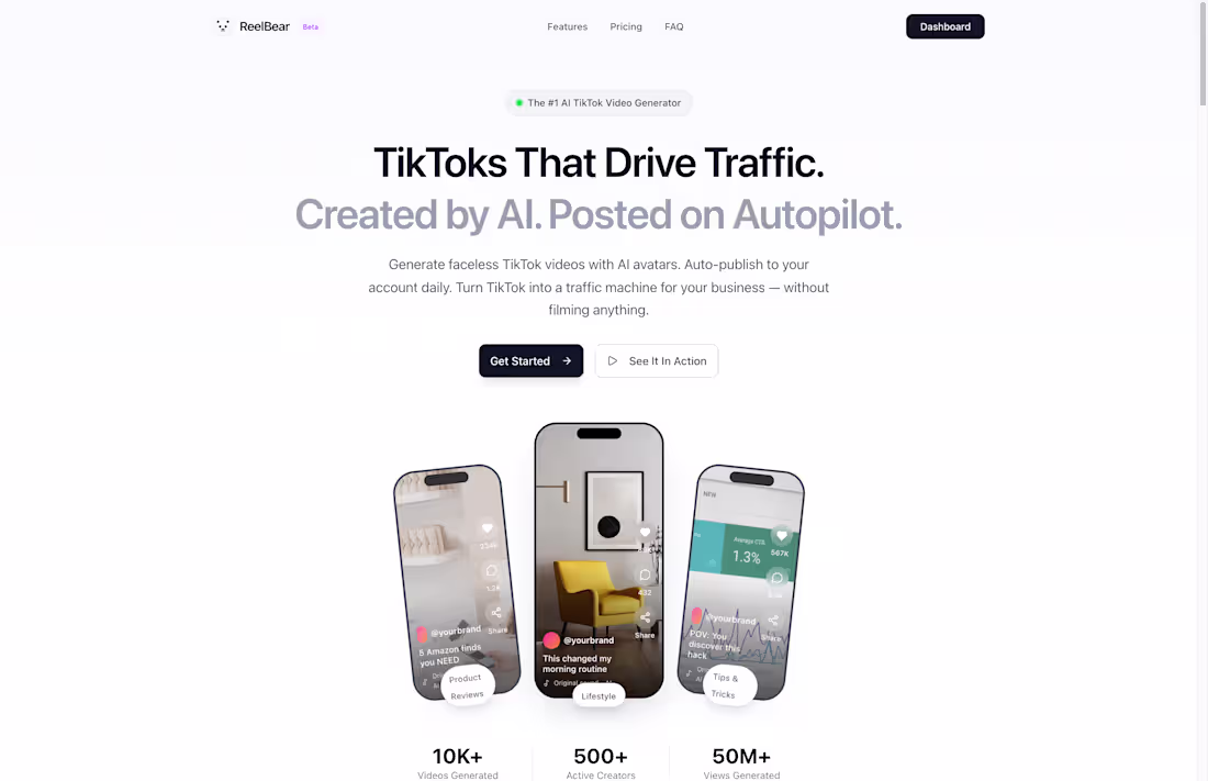 Cover image for ReelBear - AI-powered TikTok content creation platform. Gene...