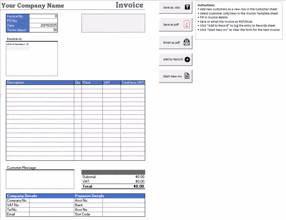 Cover image for Automated Excel Invoice Generator with PDF Export using Macr...