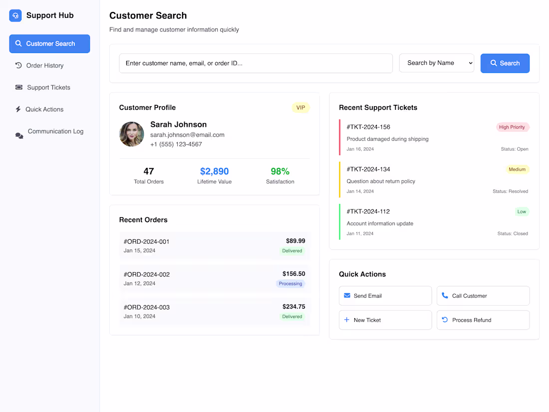 Cover image for Customer Support Dashboard with Full Order & Ticket Visibility