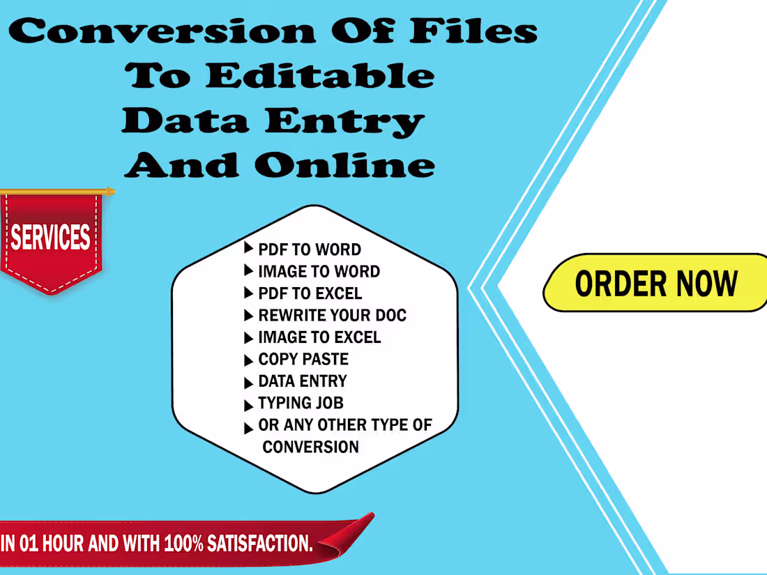 Cover image for I will do dataentry,convert, image to word, PDF to word, rewrite