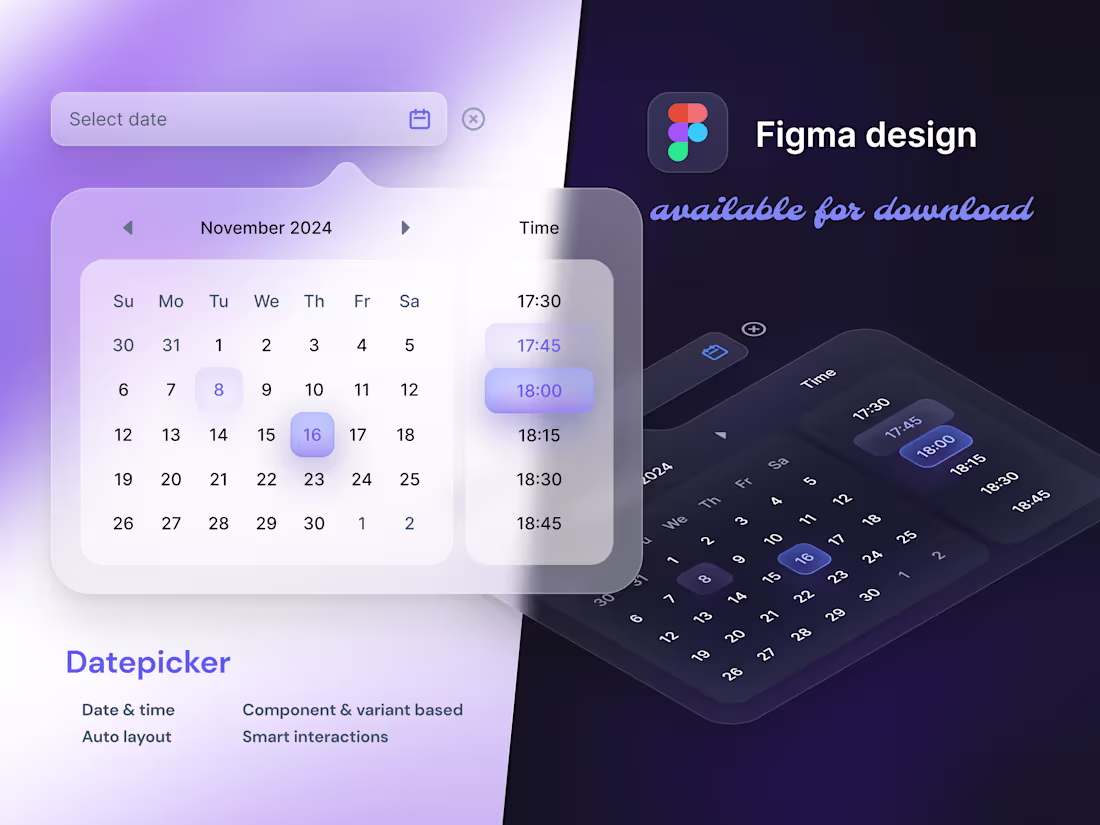 Cover image for Interactive Datepicker in Light & Dark Mode (Glassmorphic)