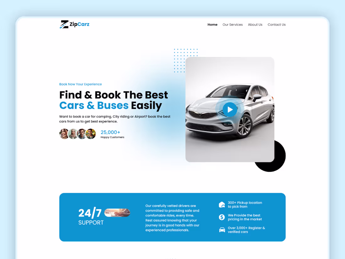 Cover image for Car Rental Service Landing Page Design
