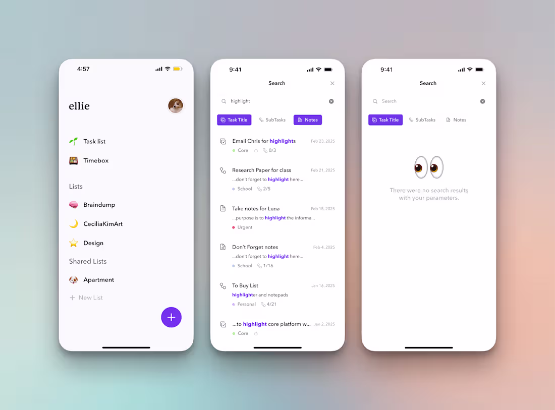 Cover image for Search Screen for Ellie Productivity App 