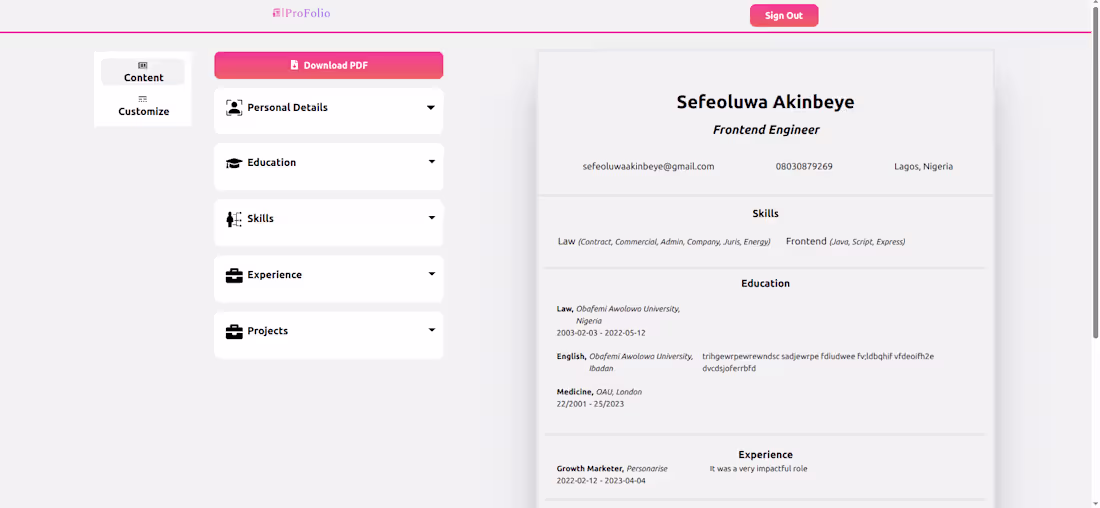 Cover image for ProFolio Resume Builder Web App Development