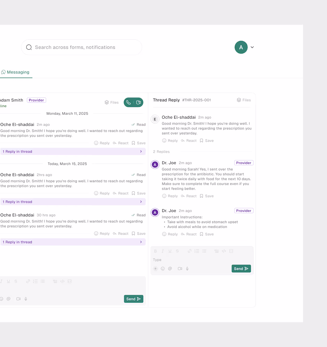 Cover image for Messaging UI with thread. I love every bit of this project 😊