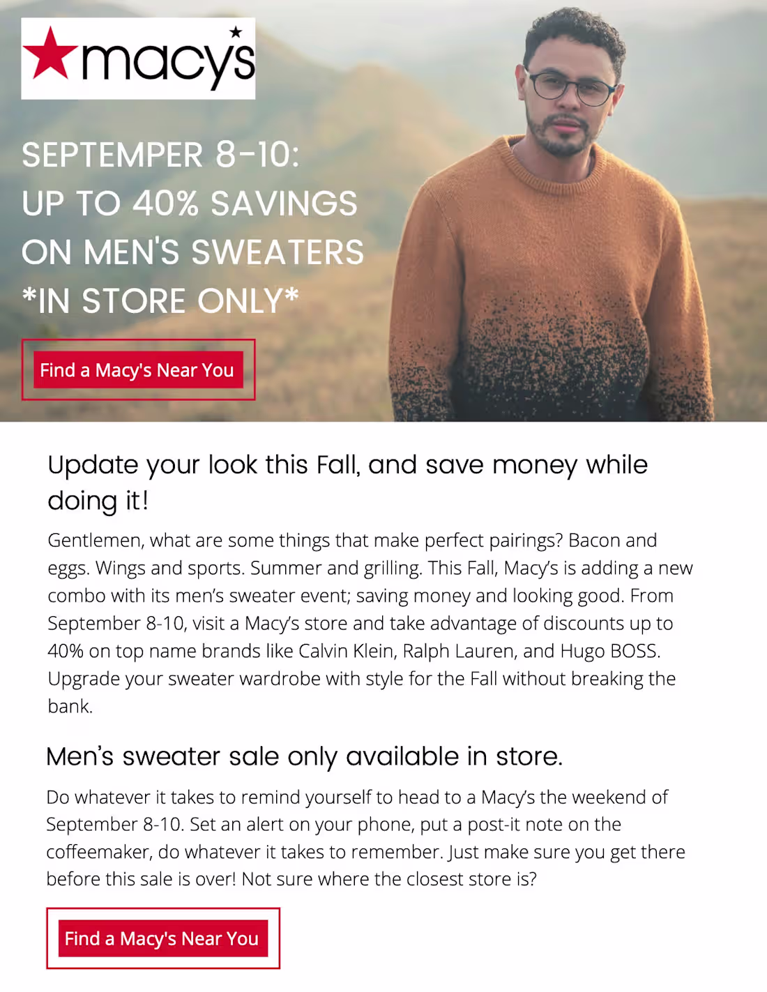 Cover image for (Spec Ad) Macy’s Men’s Sweater Sale Email | My Work