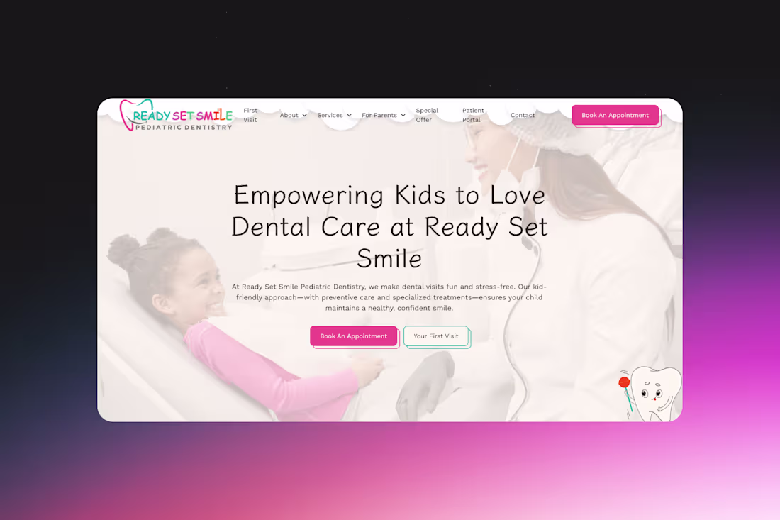 Cover image for Ready, Set, Smile - a Kid-Friendly Dental Website Experience