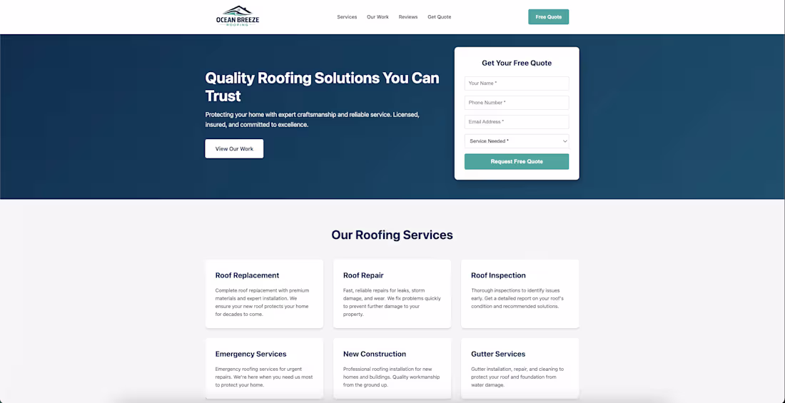 Cover image for Ocean Breeze Roofing - Developed