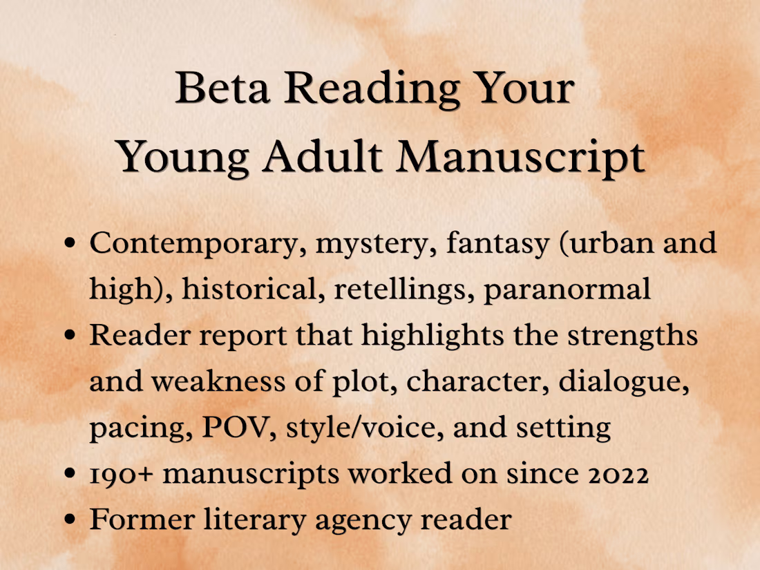 Cover image for Beta Read Your Young Adult Manuscript (75k words or less)