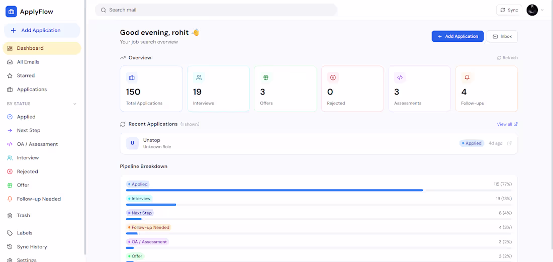 Cover image for ApplyFlow Flowlessly track your application.Launching