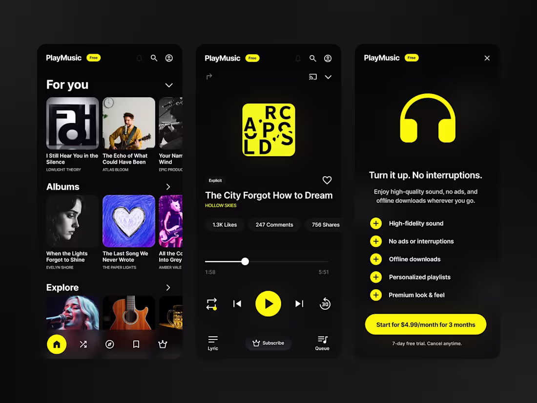 Cover image for PlayMusic — A Bold, High-Contrast Music Experience