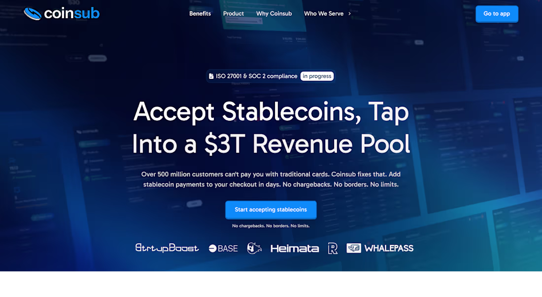 Cover image for Coinsub IO | Funded crypto payment processing startup