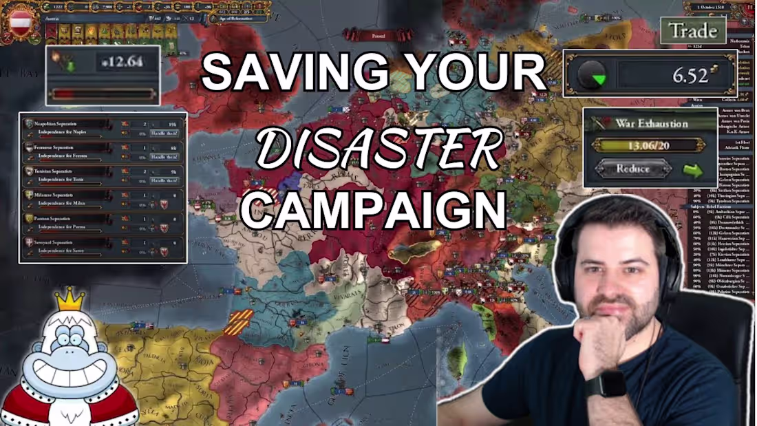 Cover image for Saving Your EU4 Disaster Campaign - Austria vs the HRE - YouTube
