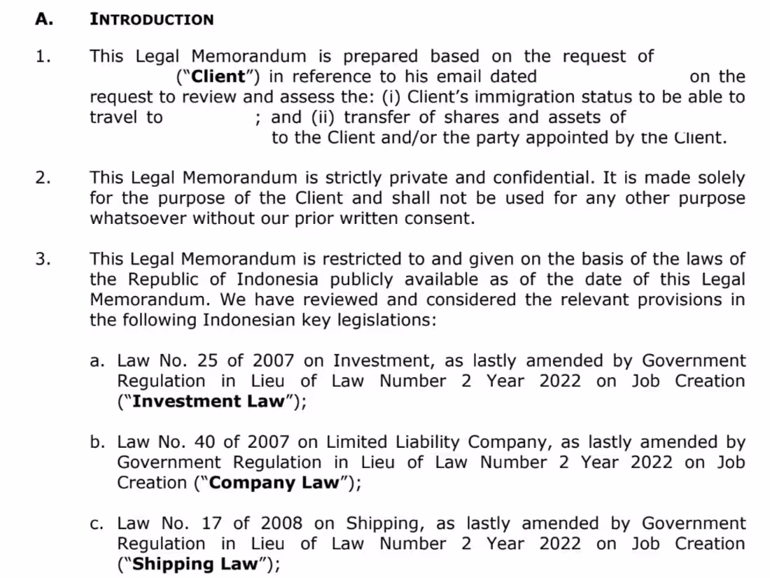 Cover image for Legal Memorandum | Indonesian Law Consulting