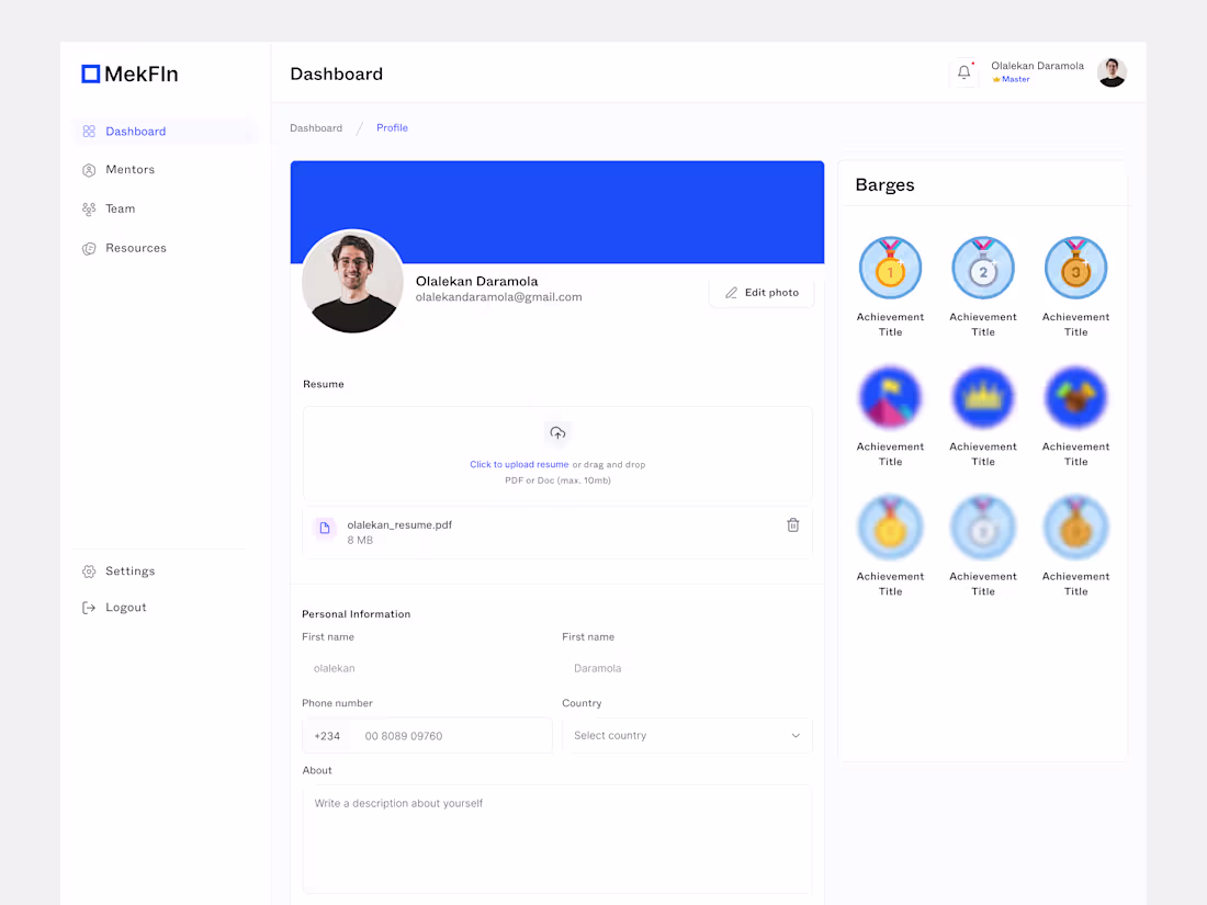 Cover image for MekFin is a mentorship focused platform designed to help use...