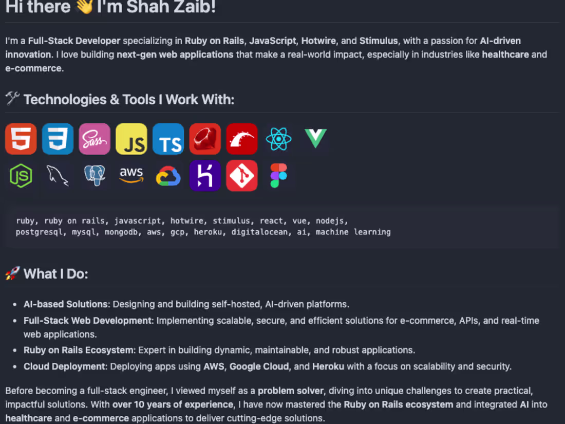 Cover image for Full-Stack Developer | AI Innovator & Ruby on Rails Expert