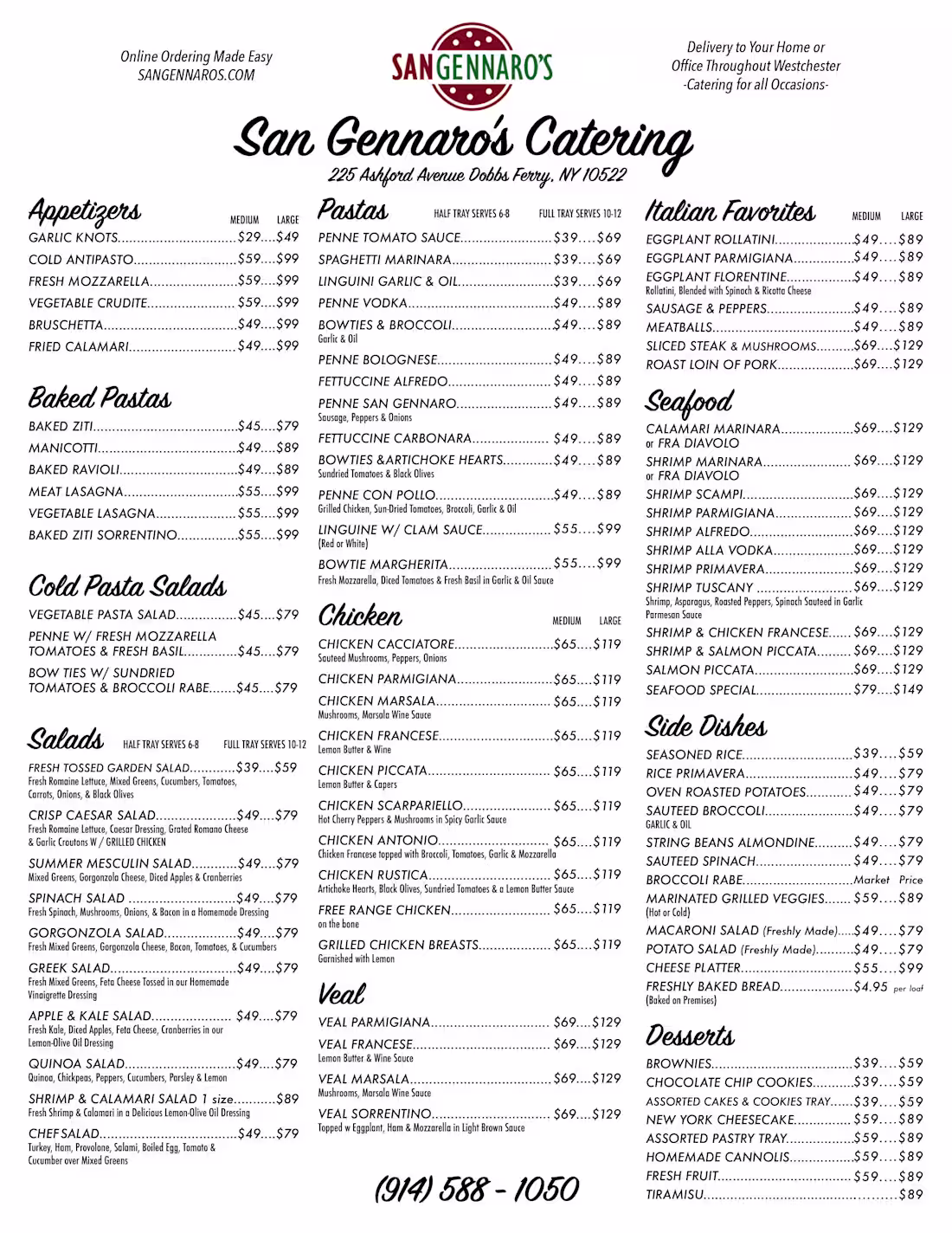 Cover image for San Gennaro Catering Menu 