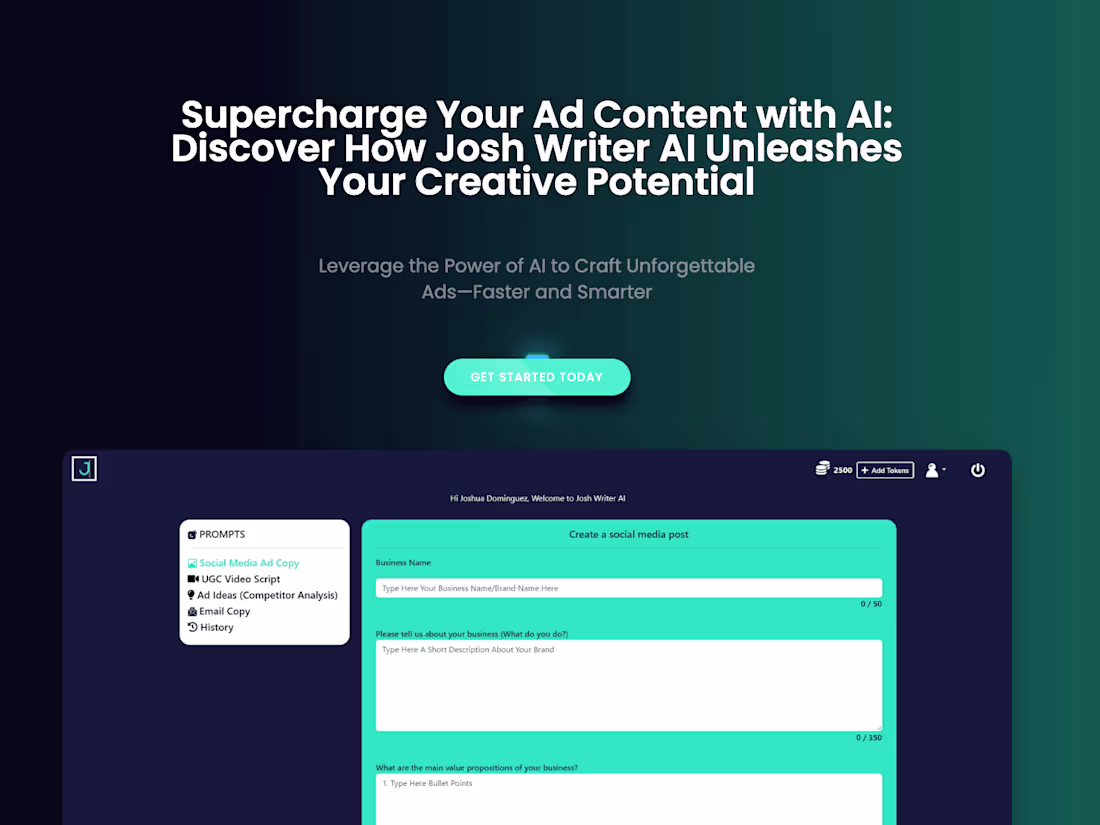 Cover image for JoshWriterAI - SaaS for a marketing guru