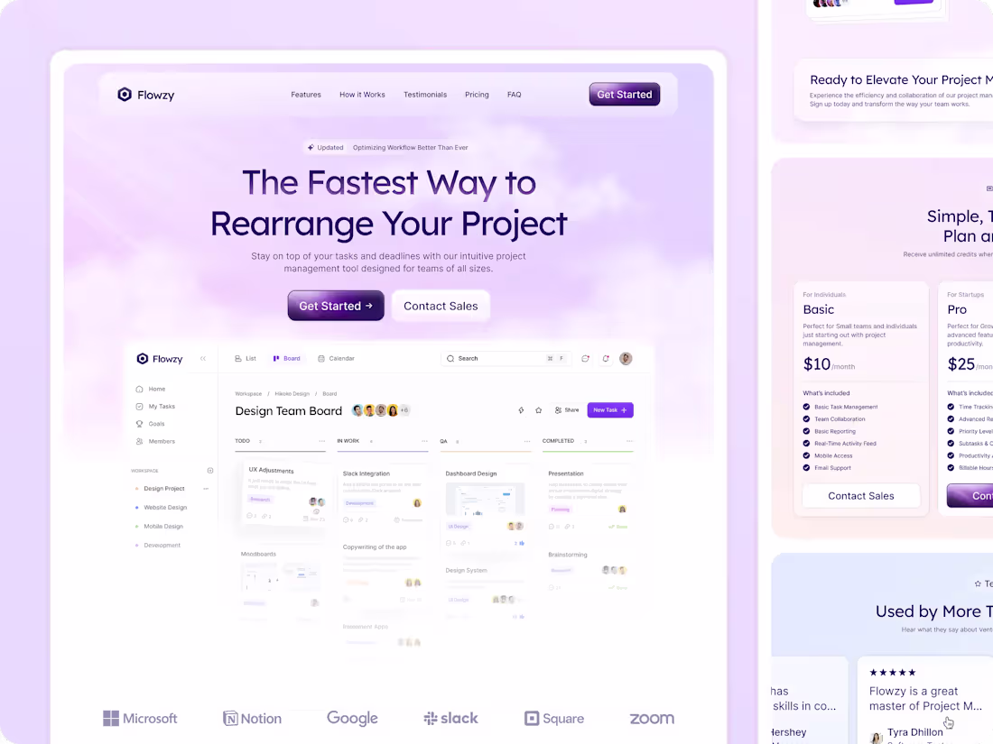 Cover image for Flowzy – Task Management SaaS UI & Landing Page Design