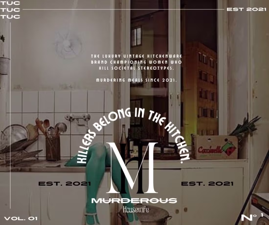 Cover image for "Murderous Housewife." - A kitchenware brand