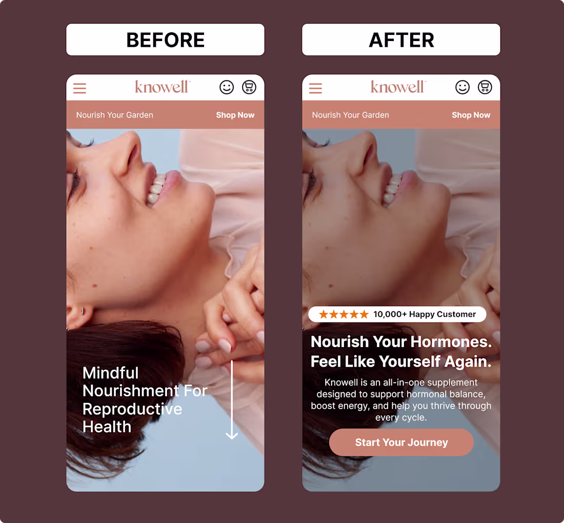 Cover image for Hero section Before & After redesign for KNOWELL brand Clear...