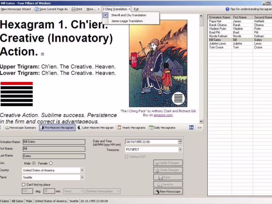 Cover image for Four Pillars of Wisdom. Chinese I Ching Astrology Software.