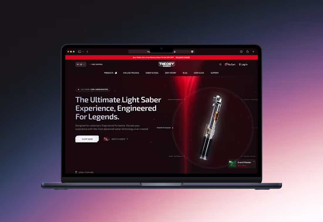 Cover image for Theory Sabers — Premium E-Commerce Redesign