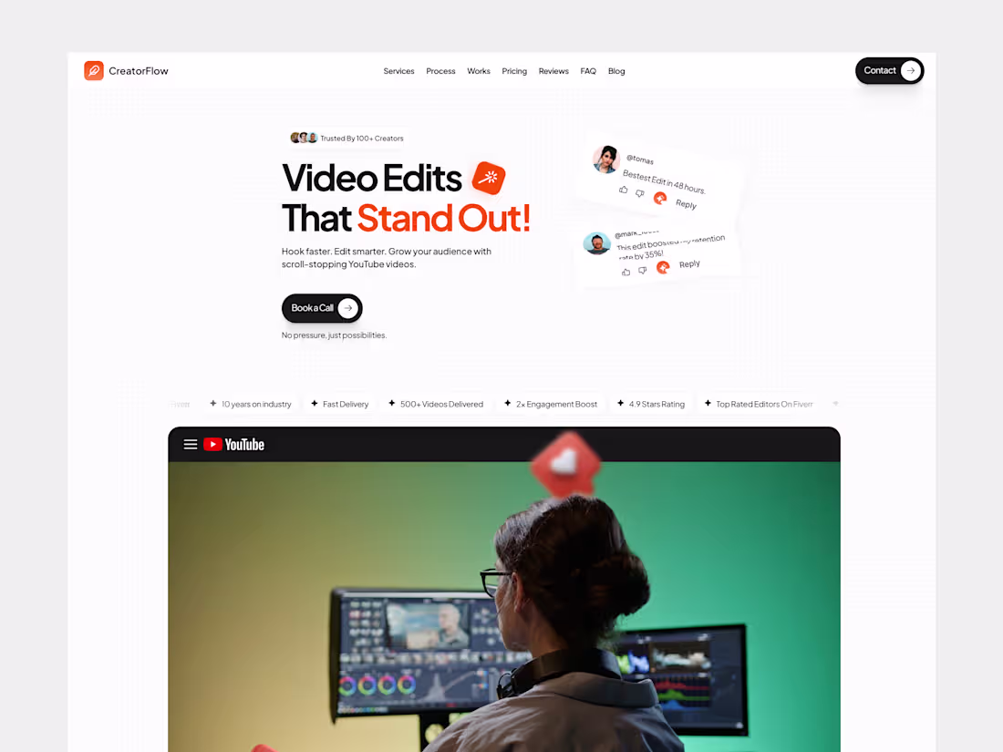 Cover image for CreatorFlow - Video Editing Agency Website