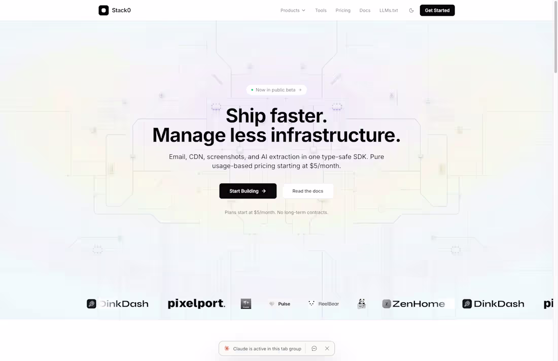 Cover image for Stack0 - Modern infrastructure for AI apps. Email, CDN, scre...